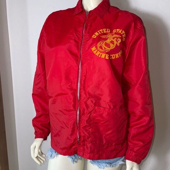 Vintage Marine Corp Jacket Medium 70s Artex USMC Red Military Lightweight Nylon - Picture 1 of 16